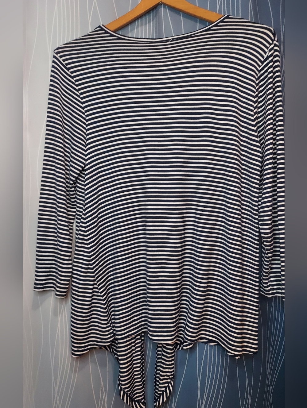 bobeau Navy & White Striped Long Sleeve Tie-Front Top - Picture 3 of 5
